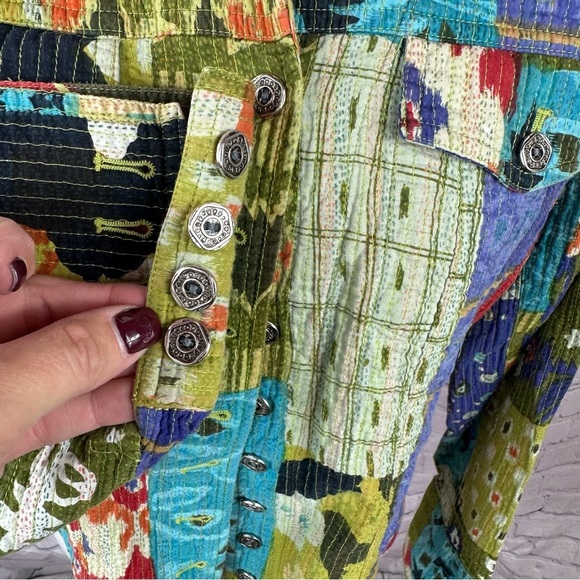 Chico's patchwork boho western jacket sz 2 (large 12) 100% cotton - Picture 3 of 8